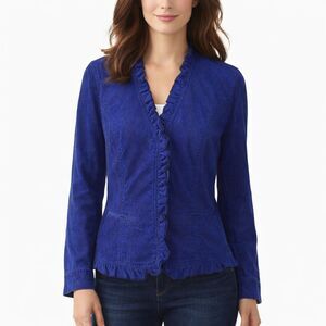 Chico's Corduroy Jacket Size 1 (8) Snake Print Stretch Ruffled